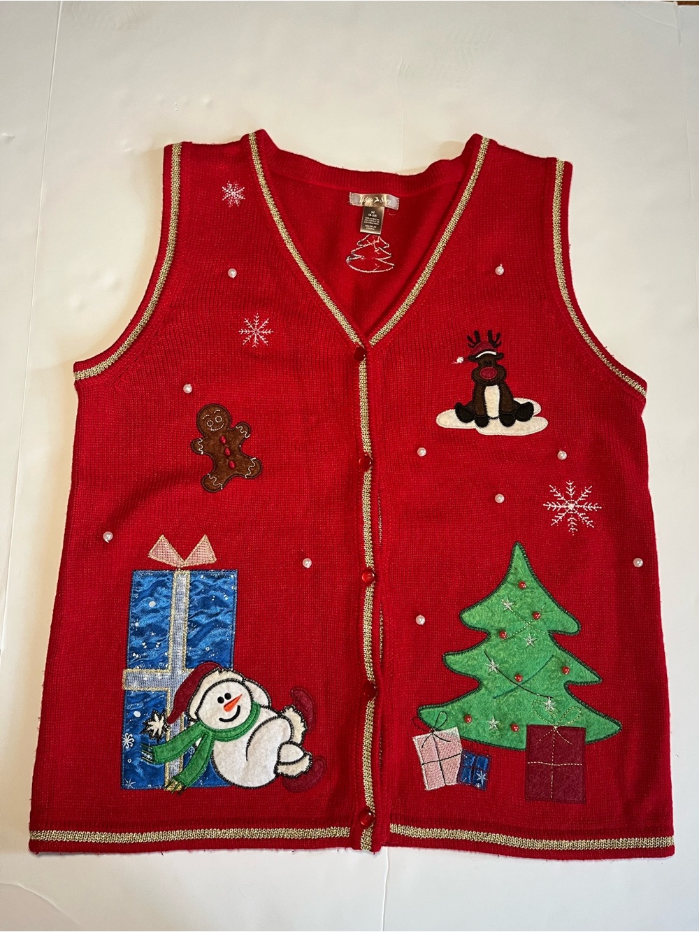 VTG White Stag Red Christmas Knit Vest | Grandmacore Kitsch Festive Sz M